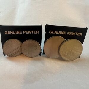 Vintage NOS Pewter Stud Earrings Set of 2 Pairs – Round Minimalist Deadstock New